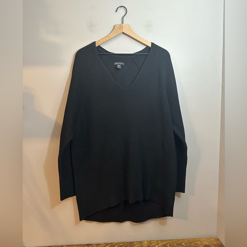 Athleta Black V-Neck Ribbed Sweater - Picture 3 of 9